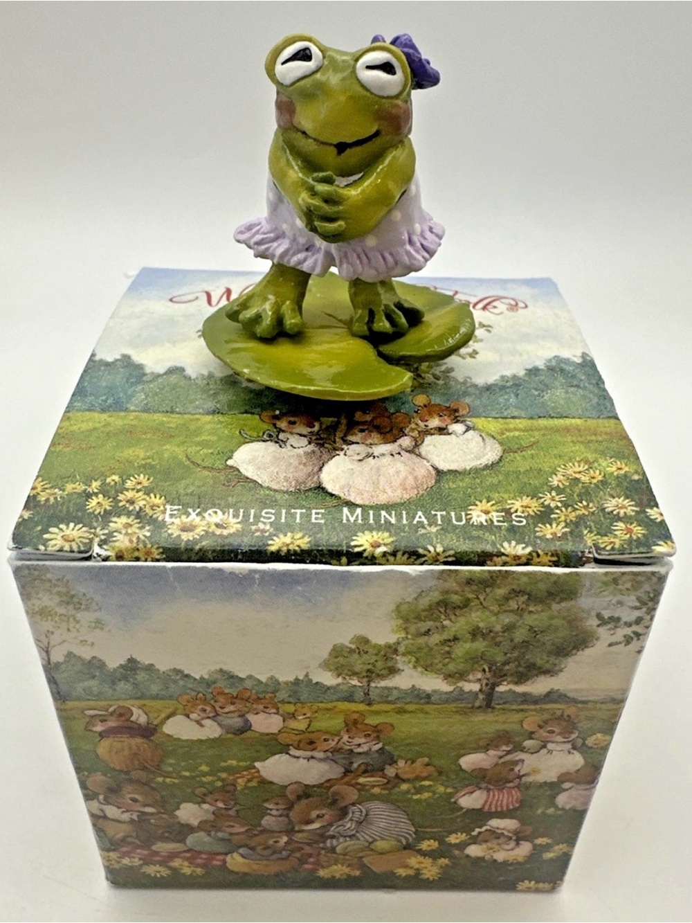 Wee Forest Folk F-07 Flirty Frog - Lavender White Polka Dots (RETIRED) WFF NIB